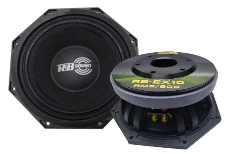 MEDIO OCTAGONAL 10   RB EX10 RB EX10   POWER MAX  1600W   POWER RMS  800W   VOICE COIL SIZE  4      MATERIAL MAGNET  FERRITA   IMPEDANCIA  8