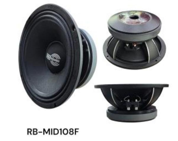 MEDIO OCTAGONAL 10   RB MID108F RB MID108F   POWER MAX  1200   POWER RMS  600   VOICE COIL SIZE  3      MATERIAL MAGNET  FERRITA   IMPEDANCIA  8